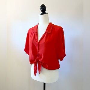 WILFRED, Aritzia Red Short Sleeve Blouse, Button up, Tie Front - size Medium